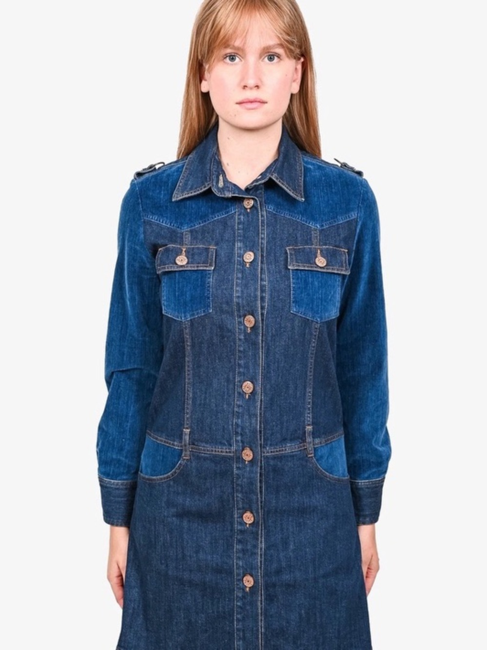 See By Chloé Two-Tone Indigo Denim Mini Dress